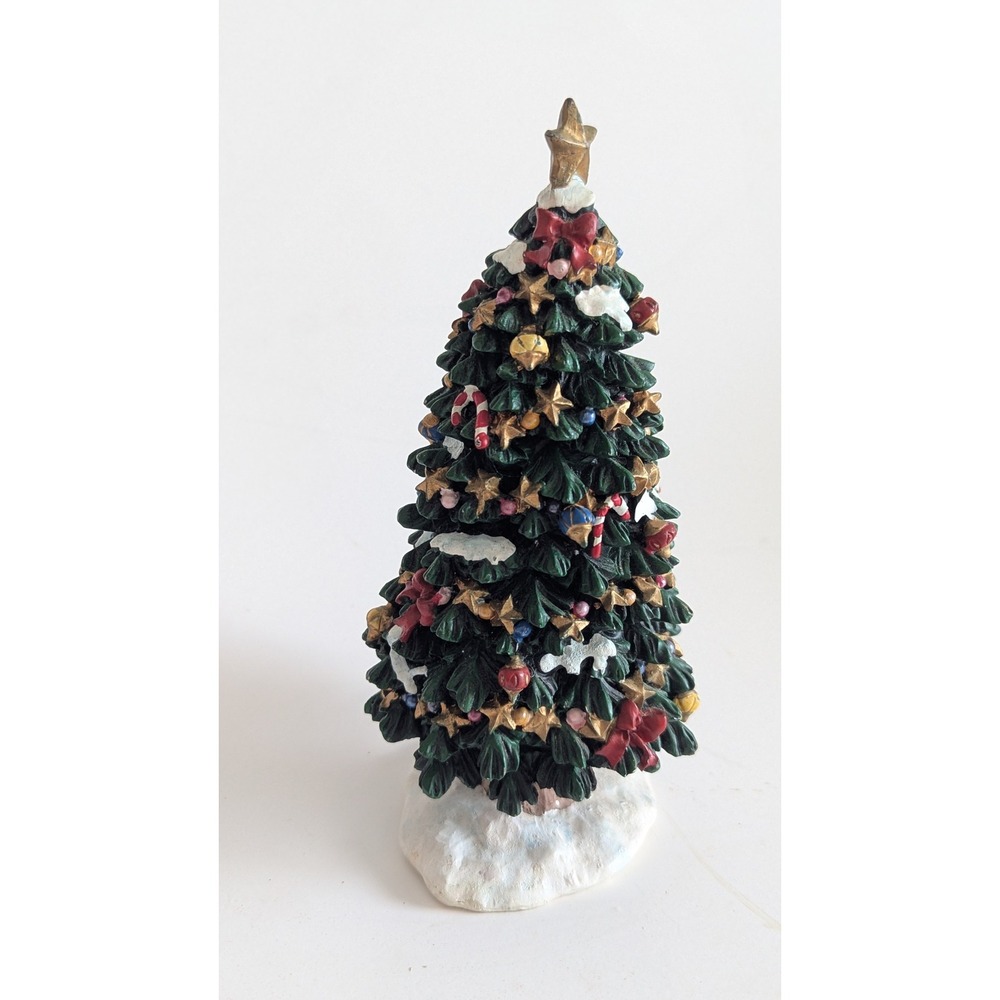 Vintage Style Resin Christmas Tree Figurine 7 Inch Tabletop Holiday Decor Green